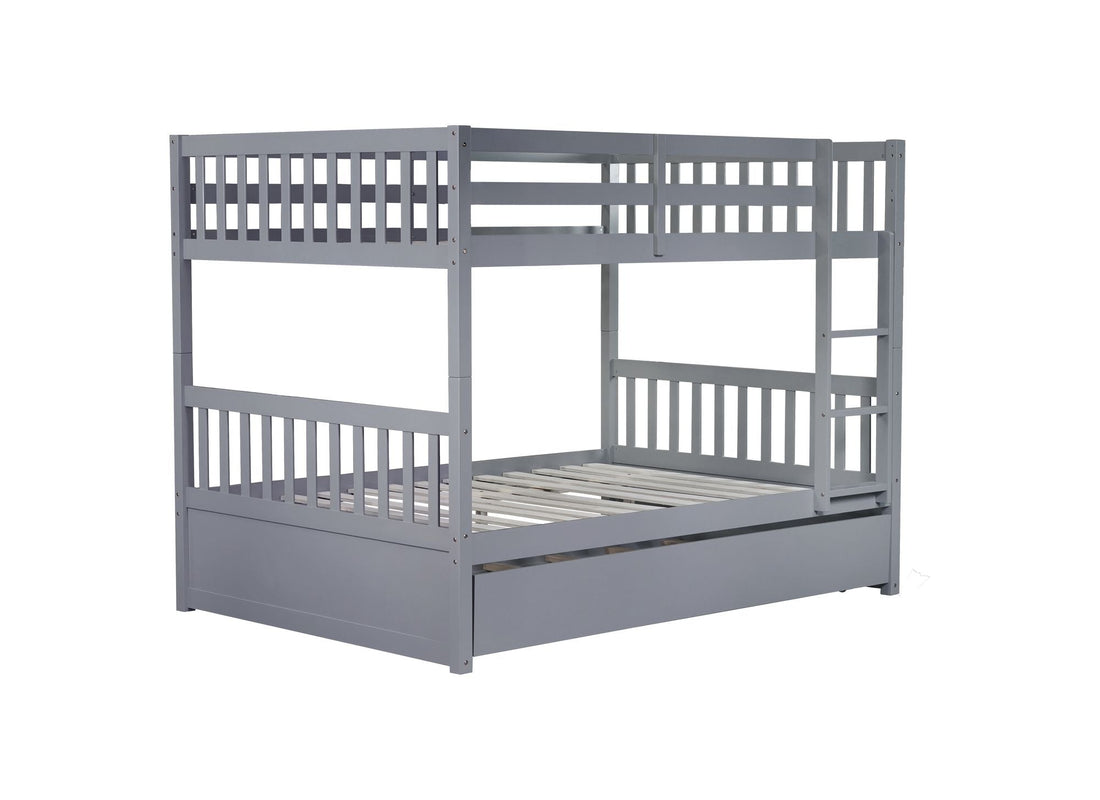 Family-Friendly Full Over Full Wood Bunk Bed with Twin Trundle, Ladder, Guardrails, Gray | Just Better Bunk Beds - View 14