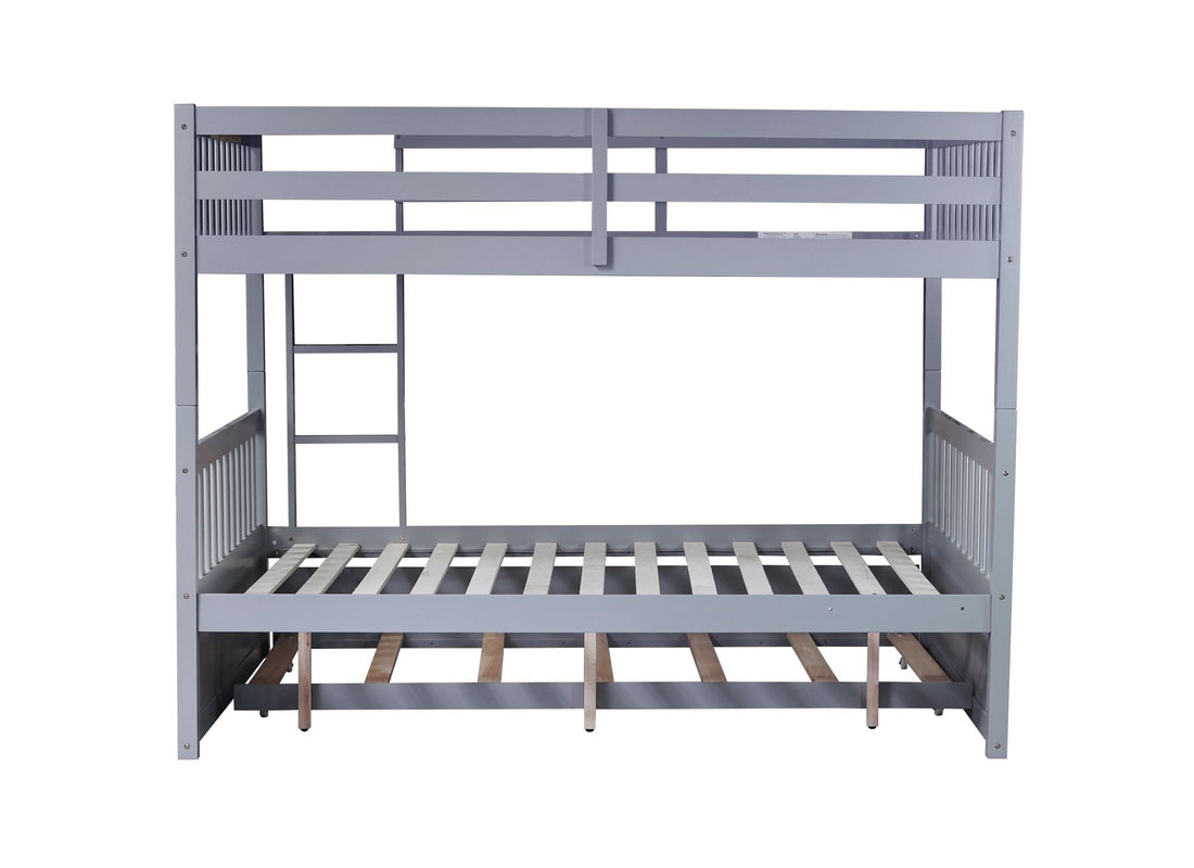 Family-Friendly Full Over Full Wood Bunk Bed with Twin Trundle, Ladder, Guardrails, Gray | Just Better Bunk Beds - View 17