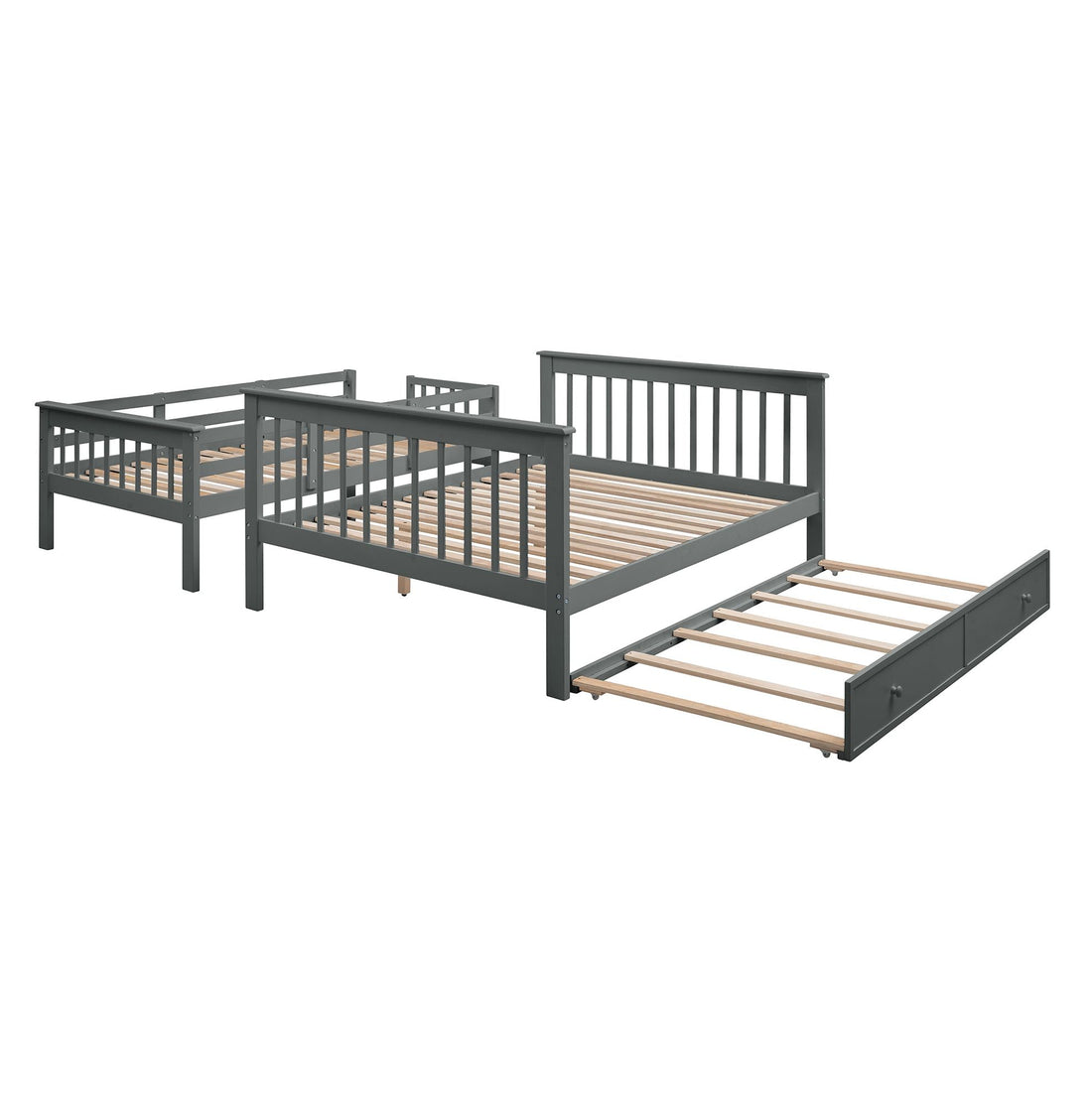 Family-Friendly Twin-Over-Full Wood Bunk Bed with Twin Trundle, Stairway Storage, Gray or White | Just Better Bunk Beds - View 12