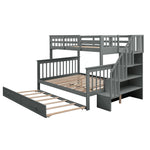 Family-Friendly Twin-Over-Full Wood Bunk Bed with Twin Trundle, Stairway Storage, Gray or White | Just Better Bunk Beds - View 5