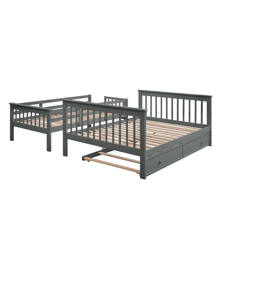 Family-Friendly Twin-Over-Full Wood Bunk Bed with Twin Trundle, Stairway Storage, Gray or White | Just Better Bunk Beds - View 11