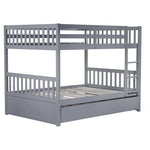 Flexible Full Over Full Wood Bunk Bed with Twin Trundle and Ladder, Grey | Just Better Bunk Beds - View 14