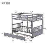 Flexible Full Over Full Wood Bunk Bed with Twin Trundle and Ladder, Grey | Just Better Bunk Beds - View 12