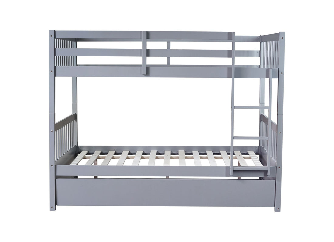 Flexible Full Over Full Wood Bunk Bed with Twin Trundle and Ladder, Grey | Just Better Bunk Beds - View 13