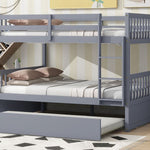Flexible Full Over Full Wood Bunk Bed with Twin Trundle and Ladder, Grey | Just Better Bunk Beds - View 10