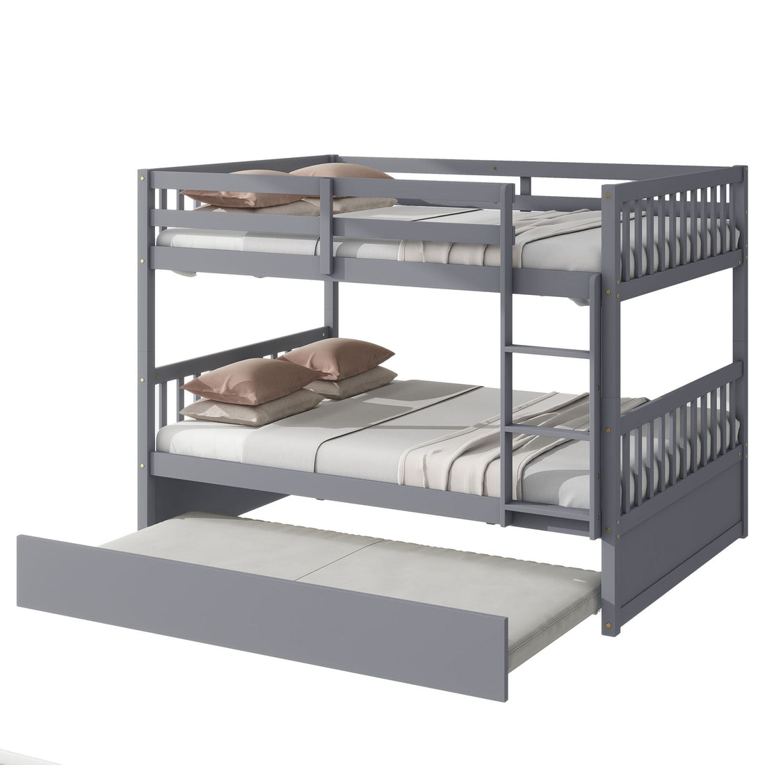 Flexible Full Over Full Wood Bunk Bed with Twin Trundle and Ladder, Grey | Just Better Bunk Beds - View 11