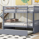 Flexible Full Over Full Wood Bunk Bed with Twin Trundle and Ladder, Grey | Just Better Bunk Beds - View 9