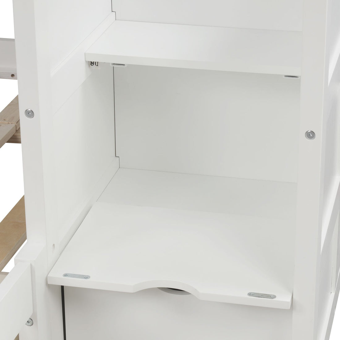 Flexible Twin over Full Convertible Wood Bunk Bed with Storage Shelves and Drawers White | Just Better Bunk Beds - View 8