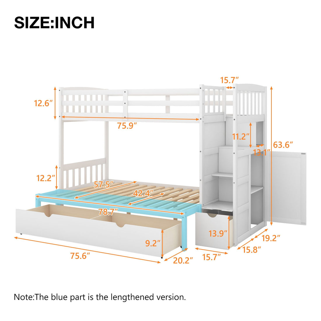 Flexible Twin over Full Convertible Wood Bunk Bed with Storage Shelves and Drawers White | Just Better Bunk Beds - View 10