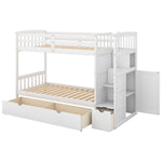 Flexible Twin over Full Convertible Wood Bunk Bed with Storage Shelves and Drawers White | Just Better Bunk Beds - Detail View