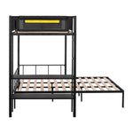 Flexible Twin Over Full Metal Bunk Bed with Shelves, Wood Slats, and Textilene Guardrail in Black | Just Better Bunk Beds - Assembly View