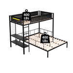 Flexible Twin Over Full Metal Bunk Bed with Shelves, Wood Slats, and Textilene Guardrail in Black | Just Better Bunk Beds - View 16