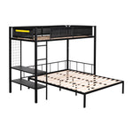 Flexible Twin Over Full Metal Bunk Bed with Shelves, Wood Slats, and Textilene Guardrail in Black | Just Better Bunk Beds - View 5