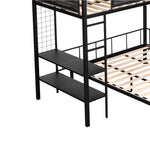 Flexible Twin Over Full Metal Bunk Bed with Shelves, Wood Slats, and Textilene Guardrail in Black | Just Better Bunk Beds - View 7
