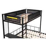 Flexible Twin Over Full Metal Bunk Bed with Shelves, Wood Slats, and Textilene Guardrail in Black | Just Better Bunk Beds - View 10