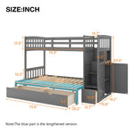 Flexible Twin Over Full/Twin Wood Bunk Bed with Storage Shelves and Drawers, Gray | Just Better Bunk Beds - View 19
