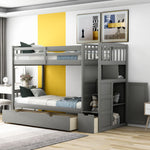 Flexible Twin Over Full/Twin Wood Bunk Bed with Storage Shelves and Drawers, Gray | Just Better Bunk Beds - View 7