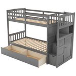 Flexible Twin Over Full/Twin Wood Bunk Bed with Storage Shelves and Drawers, Gray | Just Better Bunk Beds - View 16