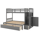 Flexible Twin Over Full/Twin Wood Bunk Bed with Storage Shelves and Drawers, Gray | Just Better Bunk Beds - View 18