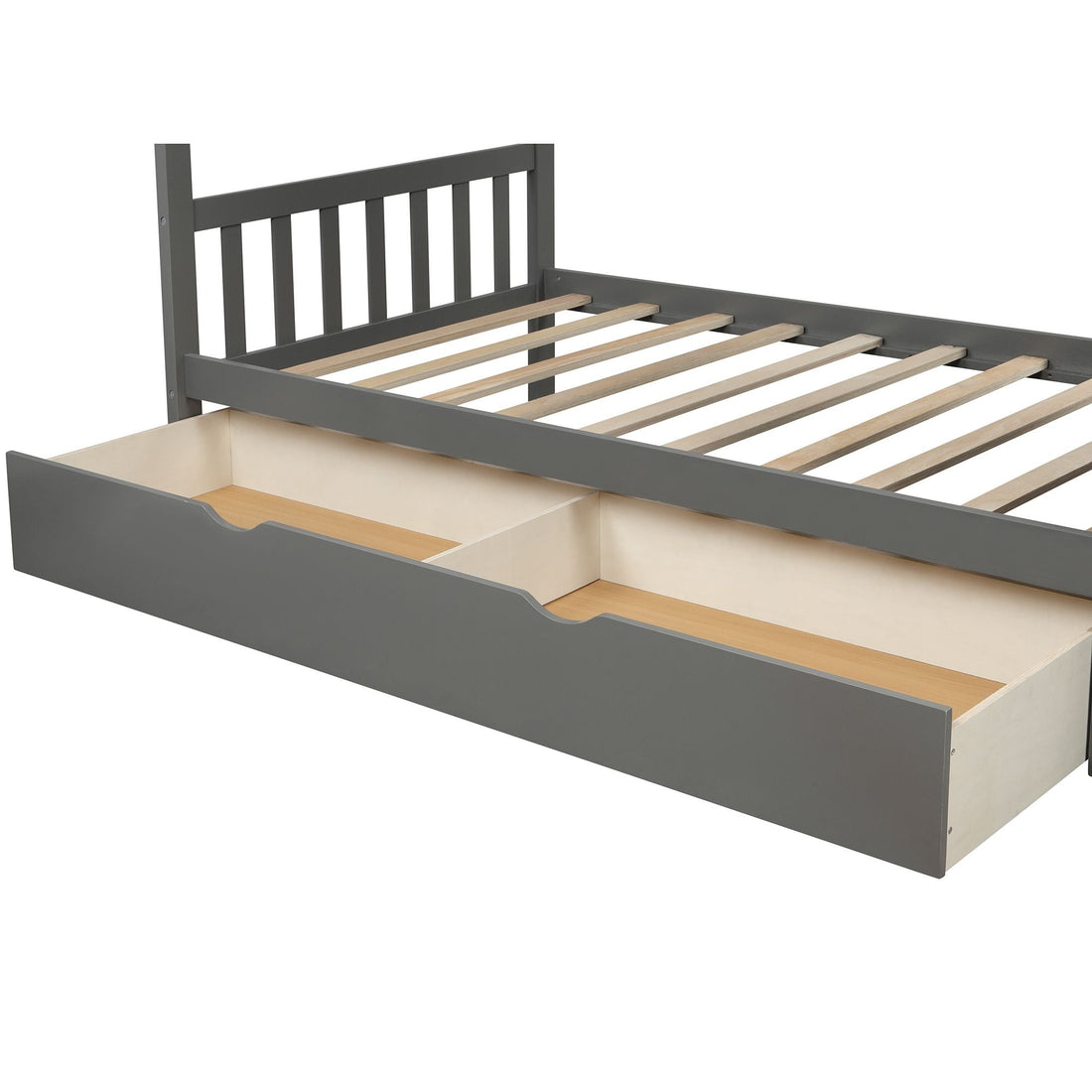 Flexible Twin Over Full/Twin Wood Bunk Bed with Storage Shelves and Drawers, Gray | Just Better Bunk Beds - View 14