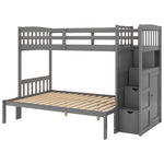 Flexible Twin Over Full/Twin Wood Bunk Bed with Storage Shelves and Drawers, Gray | Just Better Bunk Beds - View 8