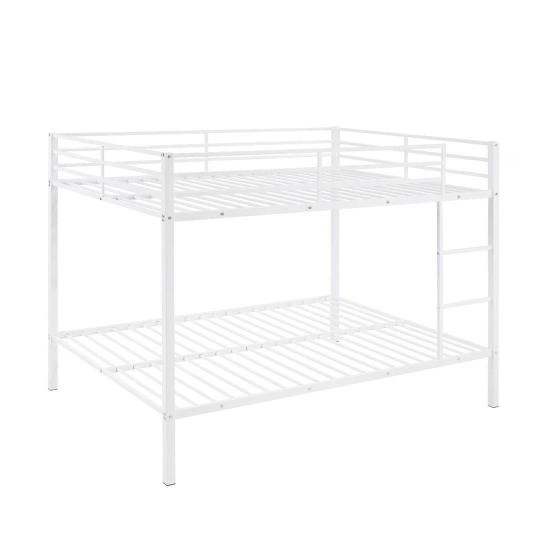 Full Over Full Metal Bunk Bed with Built-In Ladder and Safety Guard Rail in White | Just Better Bunk Beds - View 8