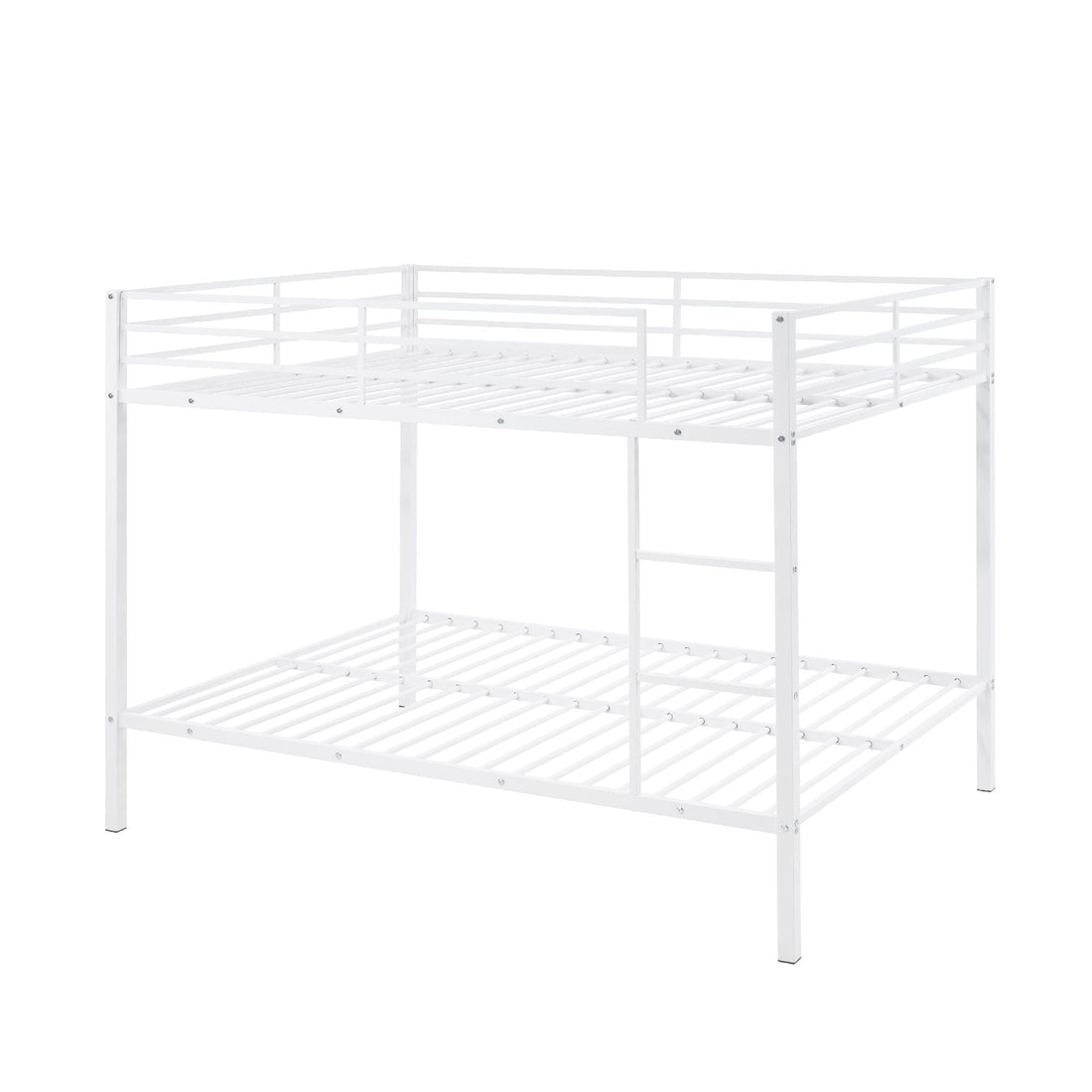 Full Over Full Metal Bunk Bed with Built-In Ladder and Safety Guard Rail in White | Just Better Bunk Beds - View 5