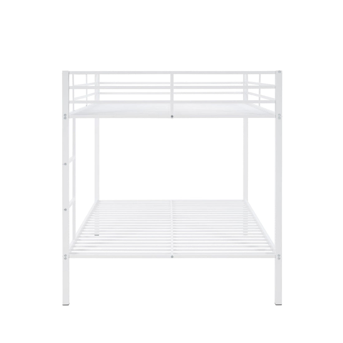 Full Over Full Metal Bunk Bed with Built-In Ladder and Safety Guard Rail in White | Just Better Bunk Beds - View 7