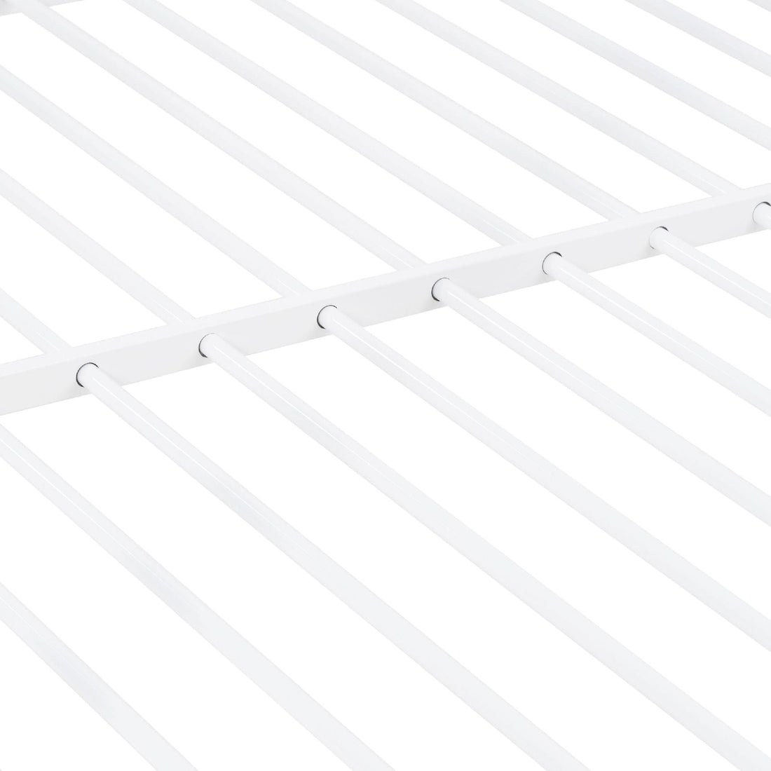 Full Over Full Metal Bunk Bed with Built-In Ladder and Safety Guard Rail in White | Just Better Bunk Beds - View 10