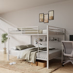 Full Over Full Metal Bunk Bed with Built-In Ladder and Safety Guard Rail in White | Just Better Bunk Beds - Front View