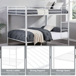 Full Over Full Metal Bunk Bed with Built-In Ladder and Safety Guard Rail in White | Just Better Bunk Beds - Detail View