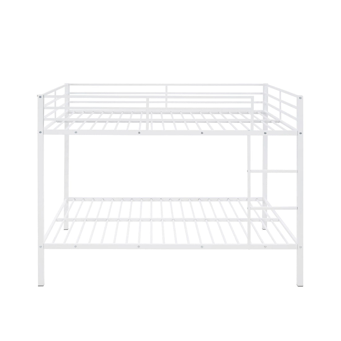 Full Over Full Metal Bunk Bed with Built-In Ladder and Safety Guard Rail in White | Just Better Bunk Beds - View 6