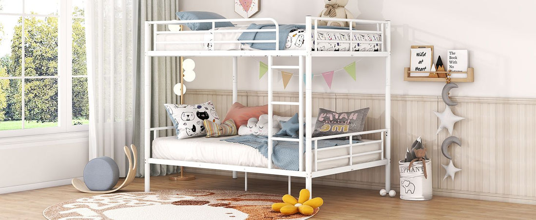 Full Over Full Metal Bunk Bed with Ladder, Durable Iron Frame in Black, White, or Silver | Just Better Bunk Beds - View 30