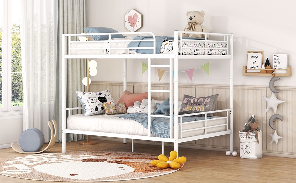Full Over Full Metal Bunk Bed with Ladder, Durable Iron Frame in Black, White, or Silver | Just Better Bunk Beds - View 28