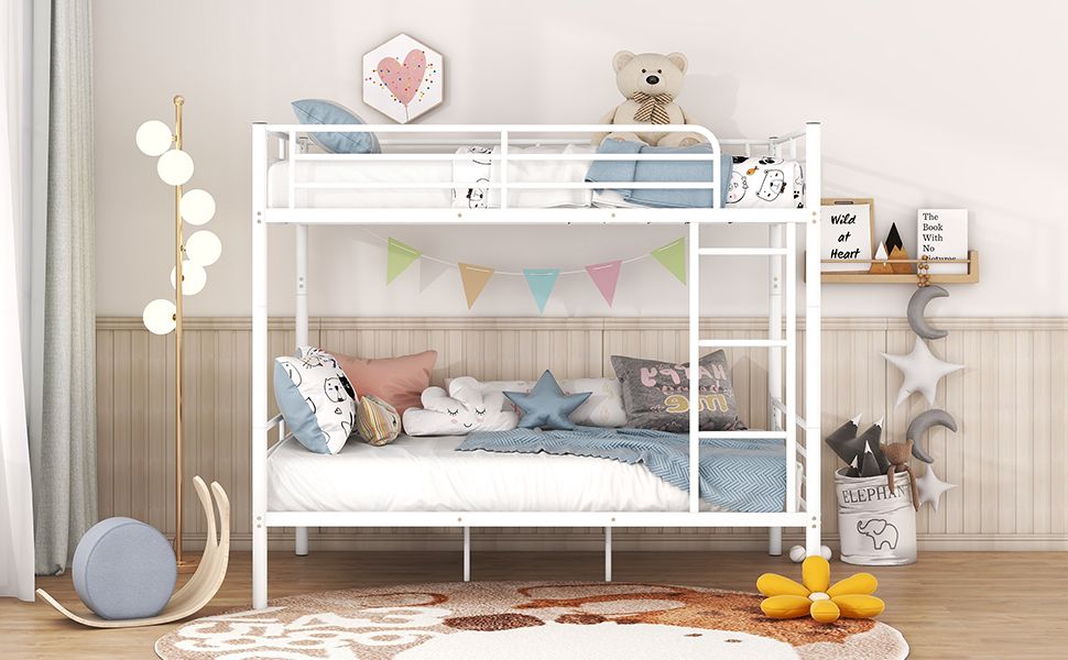 Full Over Full Metal Bunk Bed with Ladder, Durable Iron Frame in Black, White, or Silver | Just Better Bunk Beds - View 34