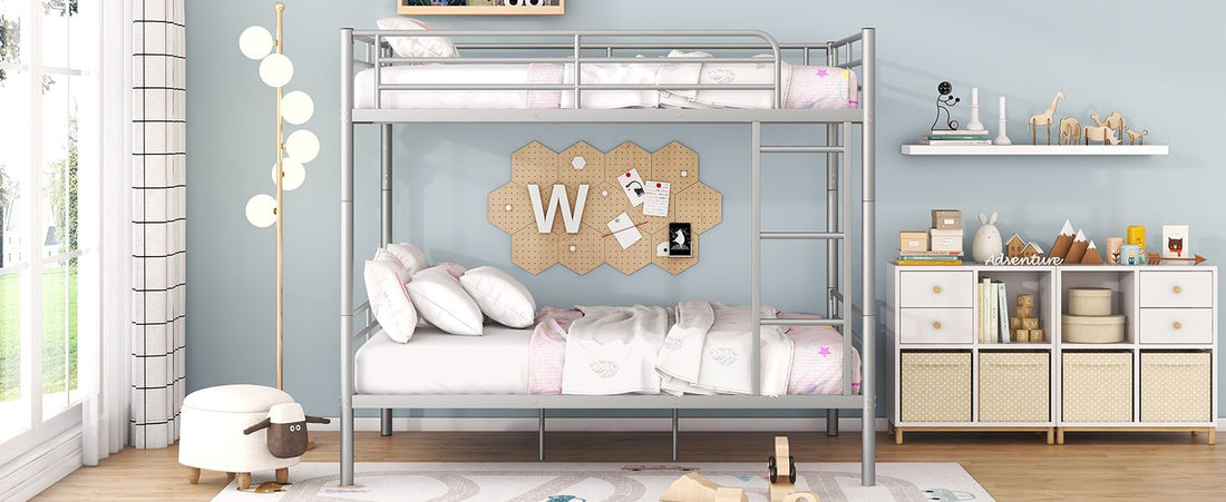 Full Over Full Metal Bunk Bed with Ladder, Durable Iron Frame in Black, White, or Silver | Just Better Bunk Beds - View 15