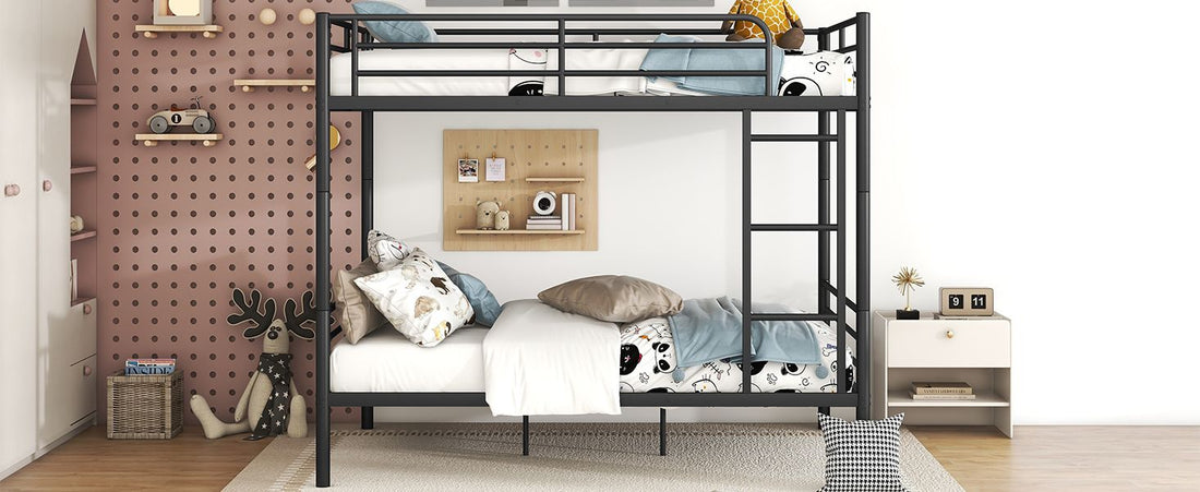Full Over Full Metal Bunk Bed with Ladder, Durable Iron Frame in Black, White, or Silver | Just Better Bunk Beds - Detail View