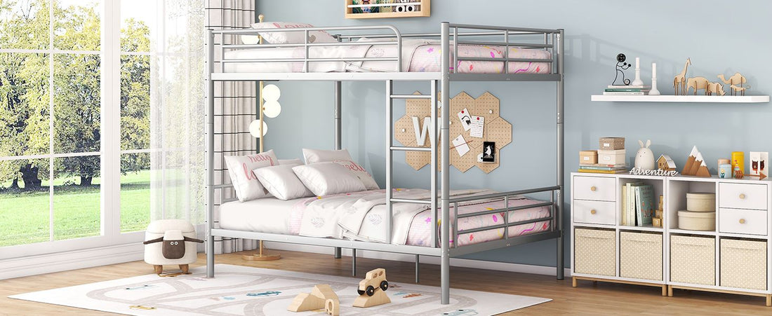 Full Over Full Metal Bunk Bed with Ladder, Durable Iron Frame in Black, White, or Silver | Just Better Bunk Beds - View 22