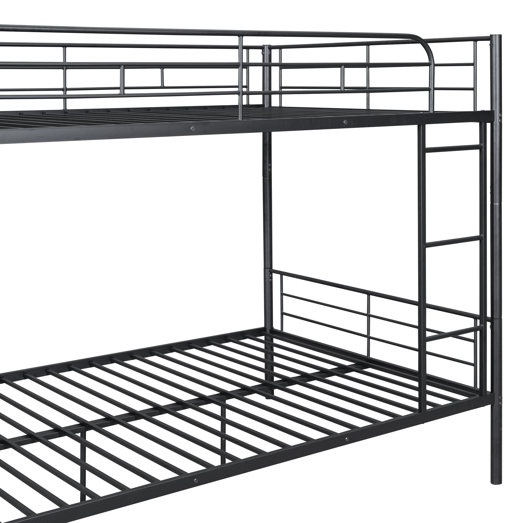 Full Over Full Metal Bunk Bed with Ladder, Durable Iron Frame in Black, White, or Silver | Just Better Bunk Beds - Side View
