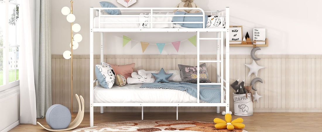 Full Over Full Metal Bunk Bed with Ladder, Durable Iron Frame in Black, White, or Silver | Just Better Bunk Beds - View 35