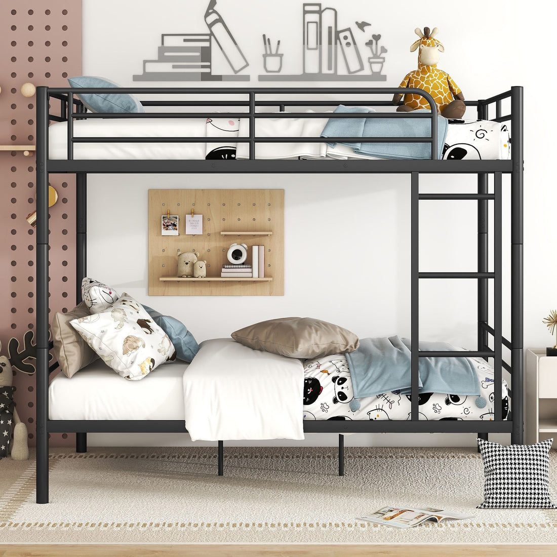 Full Over Full Metal Bunk Bed with Ladder, Durable Iron Frame in Black, White, or Silver | Just Better Bunk Beds - View 12