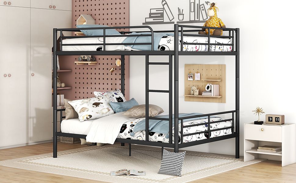 Full Over Full Metal Bunk Bed with Ladder, Durable Iron Frame in Black, White, or Silver | Just Better Bunk Beds - View 8