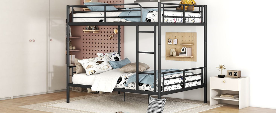 Full Over Full Metal Bunk Bed with Ladder, Durable Iron Frame in Black, White, or Silver | Just Better Bunk Beds - View 10