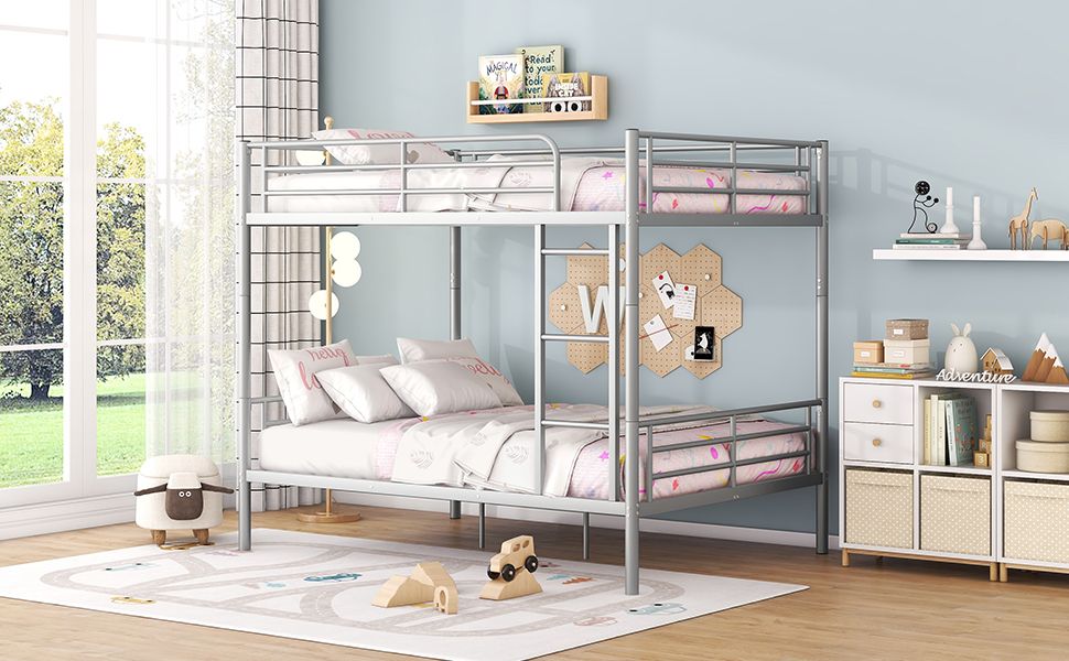 Full Over Full Metal Bunk Bed with Ladder, Durable Iron Frame in Black, White, or Silver | Just Better Bunk Beds - View 17