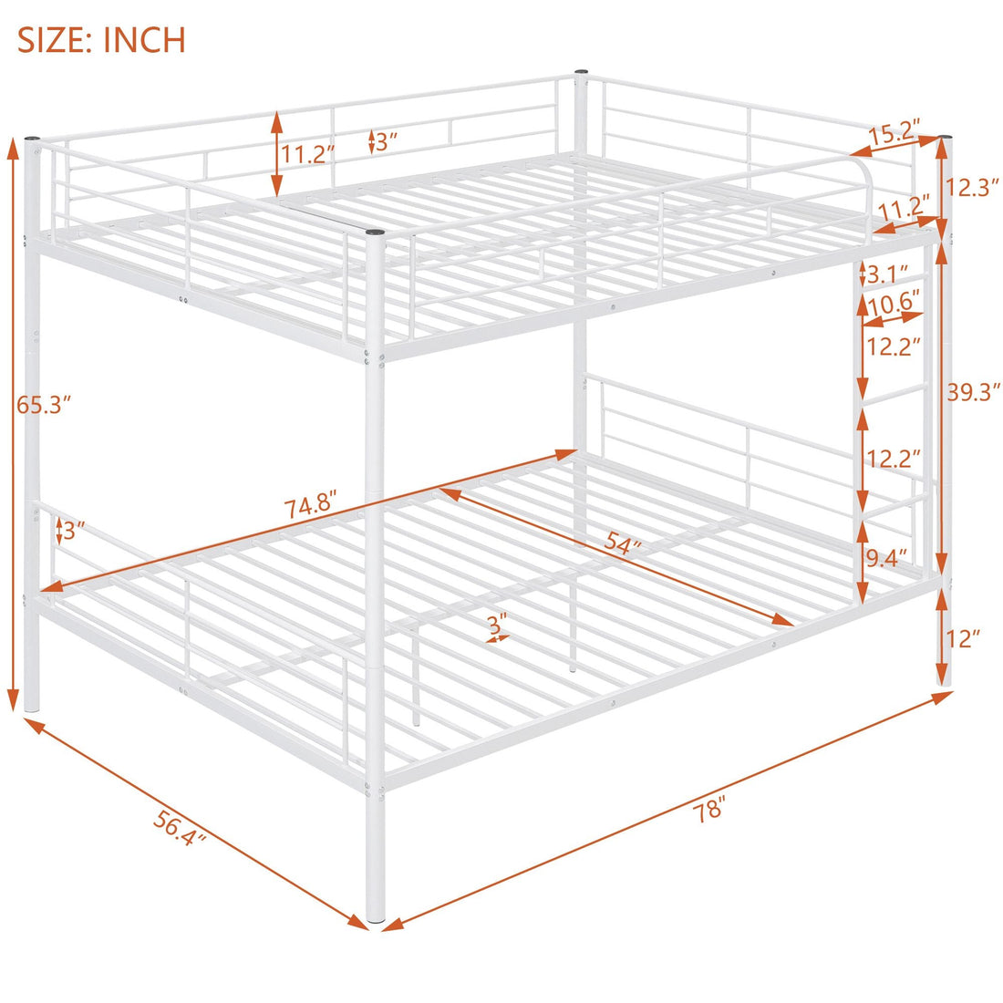 Full Over Full Metal Bunk Bed with Ladder, Durable Iron Frame in Black, White, or Silver | Just Better Bunk Beds - View 29