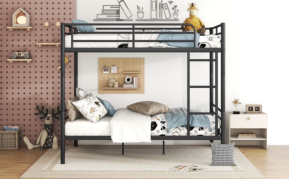 Full Over Full Metal Bunk Bed with Ladder, Durable Iron Frame in Black, White, or Silver | Just Better Bunk Beds - View 5