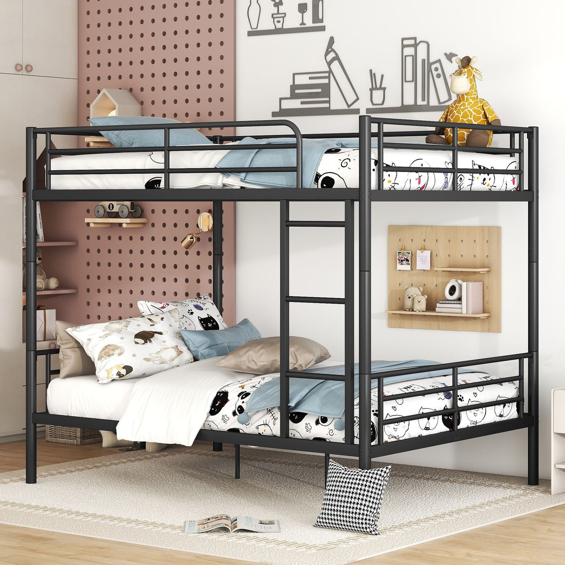 Full Over Full Metal Bunk Bed with Ladder, Durable Iron Frame in Black, White, or Silver | Just Better Bunk Beds - Front View