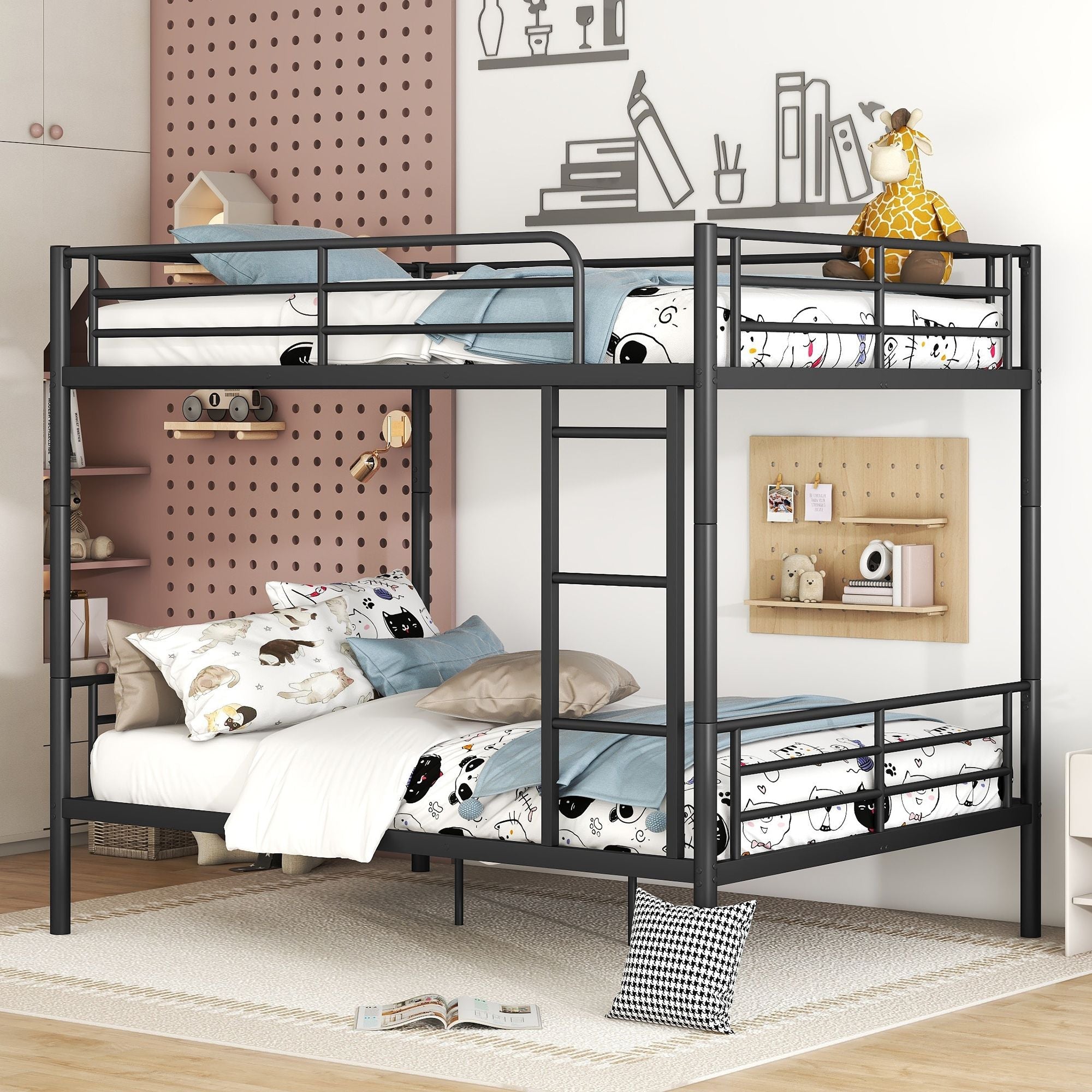 Full Over Full Metal Bunk Bed with Ladder, Durable Iron Frame in Black, White, or Silver | Just Better Bunk Beds - Front View