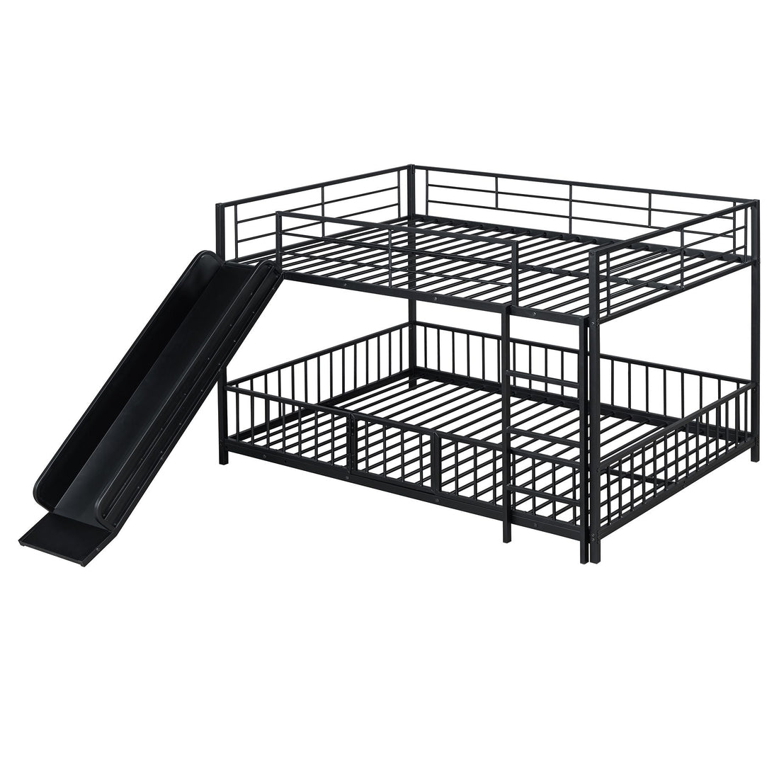 Full over Full Metal Bunk Bed with Slide and Guardrails in Black for Kids' Rooms | Just Better Bunk Beds - View 10