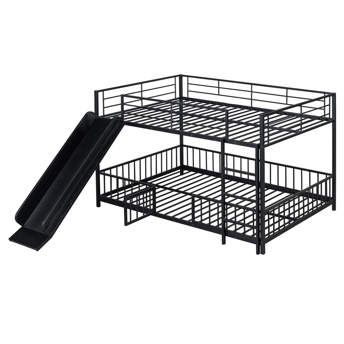 Full over Full Metal Bunk Bed with Slide and Guardrails in Black for Kids' Rooms | Just Better Bunk Beds - View 7
